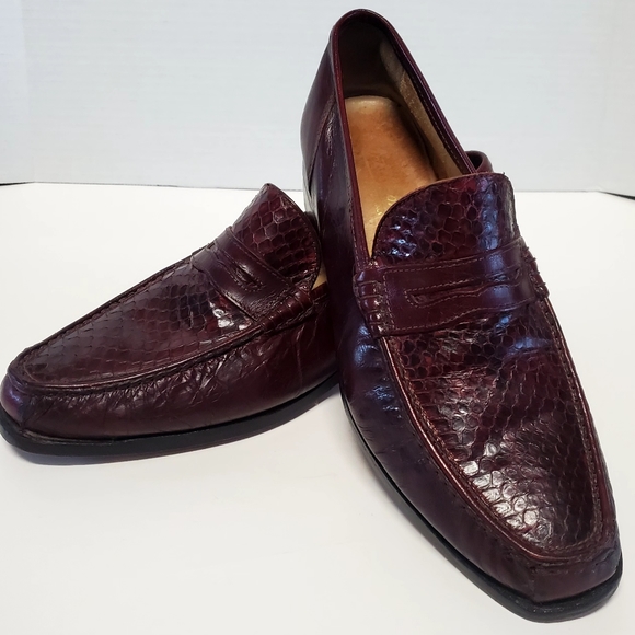 Nettleton Shoes Handcrafted Italy 6305 10M Snakeskin Fire-Red/Brown Penny Loafer - Picture 4 of 12